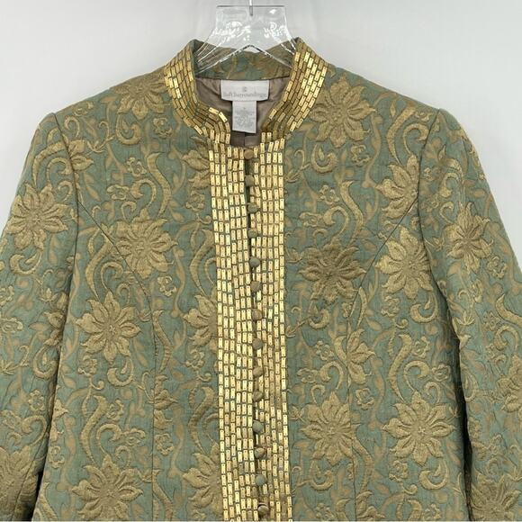 Soft Surroundings green gold floral brocade embellished evening blazer jacket S - Picture 2 of 16